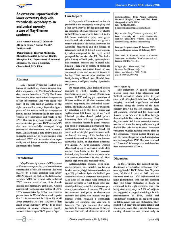 (PDF) An extensive unprovoked left lower extremity deep vein thrombosis ...