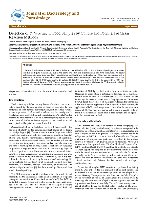 (PDF) Detection of Salmonella in Food Samples by Culture and Polymerase ...