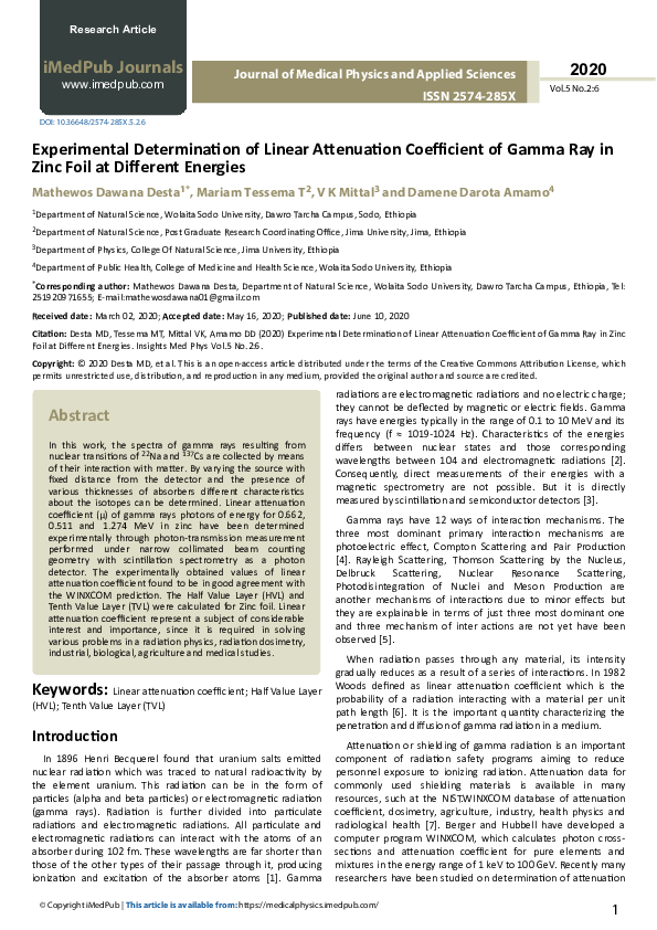 (PDF) Experimental Determination of Linear Attenuation Coefficient of ...