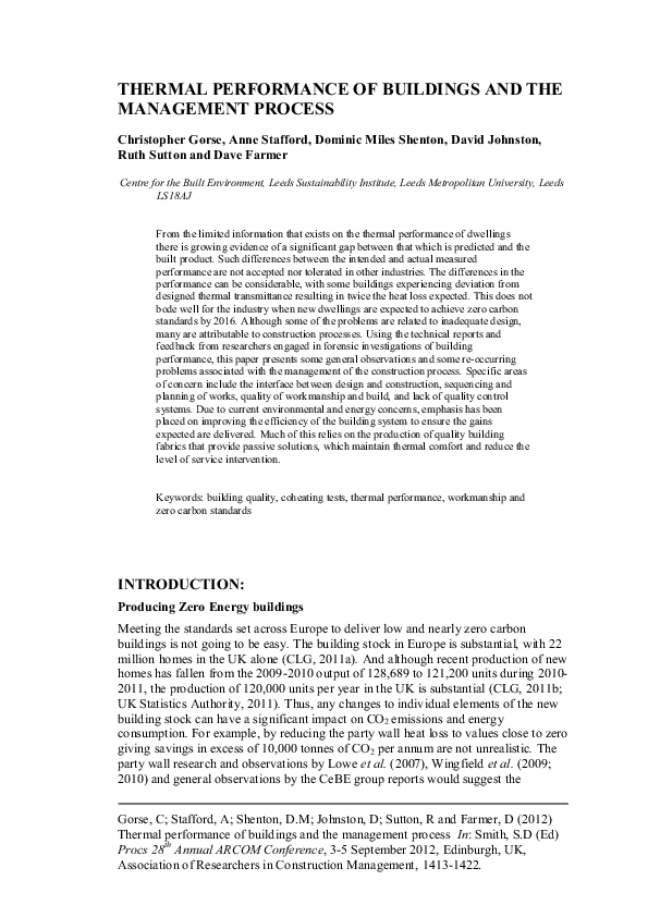 (PDF) Thermal Performance of Buildings and the Management Process