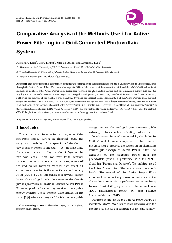 (PDF) Comparative Analysis of the Methods Used for Active Power ...