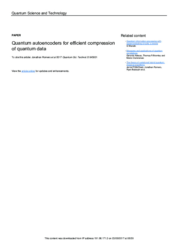(PDF) Quantum autoencoders for efficient compression of quantum data