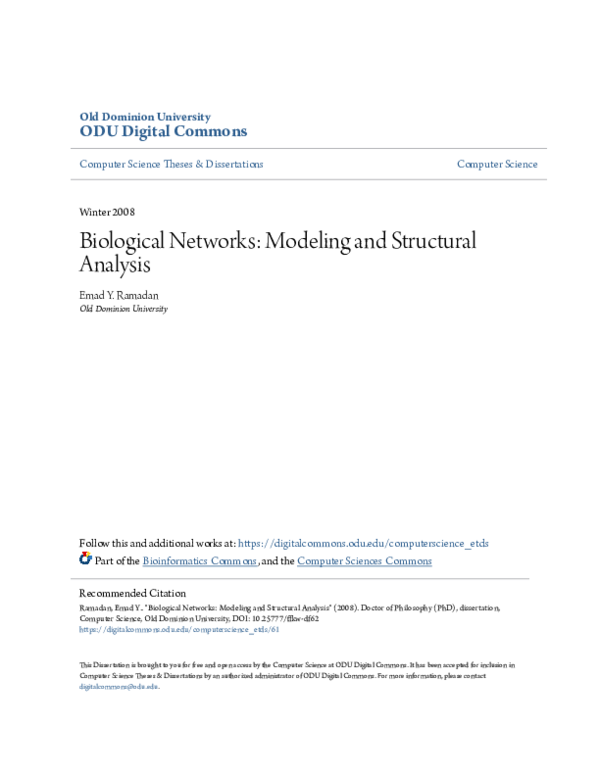 (PDF) Biological networks: Modeling and structural analysis