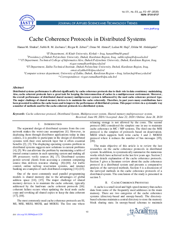 (PDF) Cache Coherence Protocols in Distributed Systems