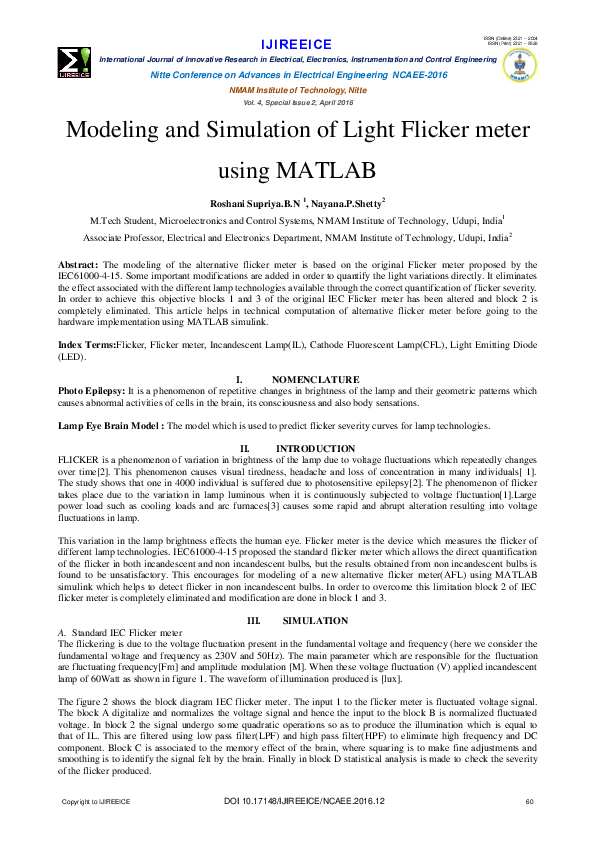 (PDF) Modeling and Simulation of Light Flicker meter using MATLAB