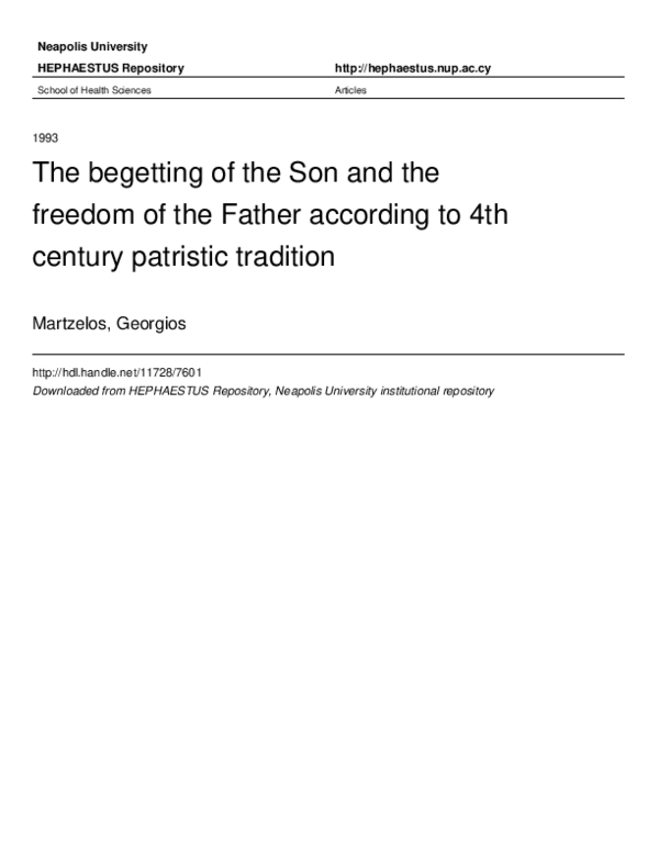 (PDF) The begetting of the Son and the freedom of the Father according ...