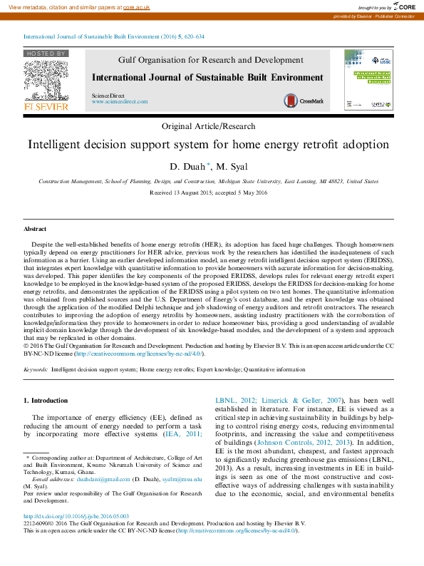 (PDF) Intelligent decision support system for home energy retrofit adoption