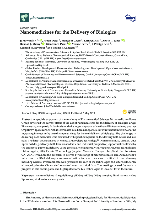 (PDF) Nanomedicines for the Delivery of Biologics