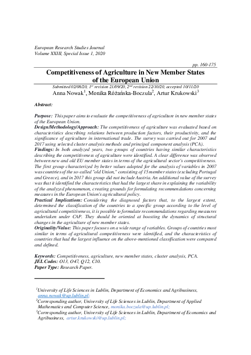 (PDF) Competitiveness of Agriculture in New Member States of the ...