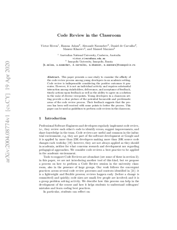 (PDF) Code Review in the Classroom