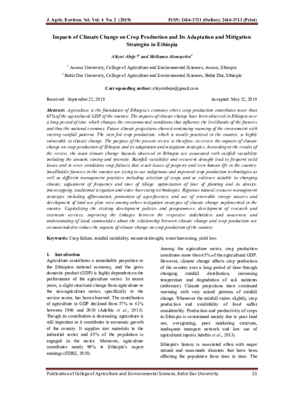 (PDF) Impacts of Climate Change on Crop Production and Its Adaptation ...