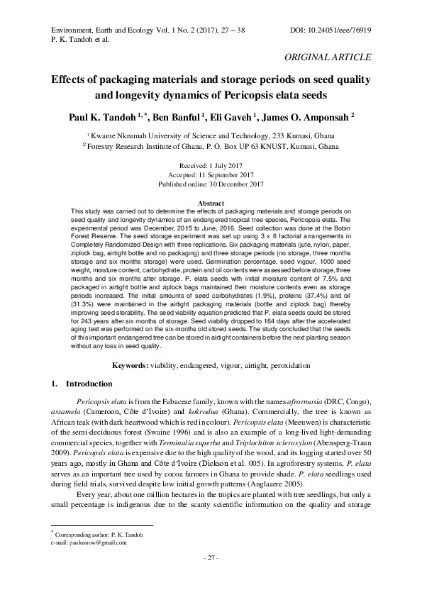 (PDF) Effects of packaging materials and storage periods on seed ...