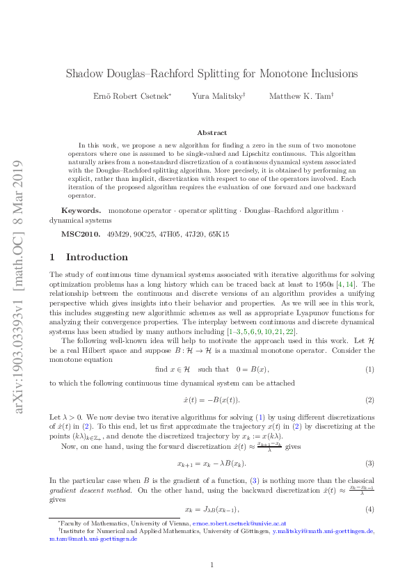 (PDF) Shadow Douglas–Rachford Splitting for Monotone Inclusions