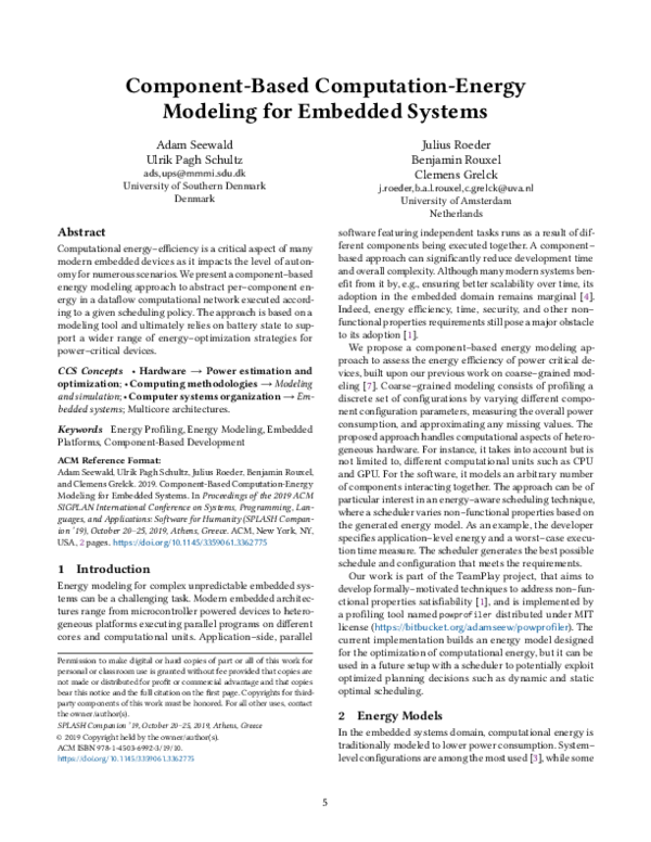 (PDF) Component-based computation-energy modeling for embedded systems
