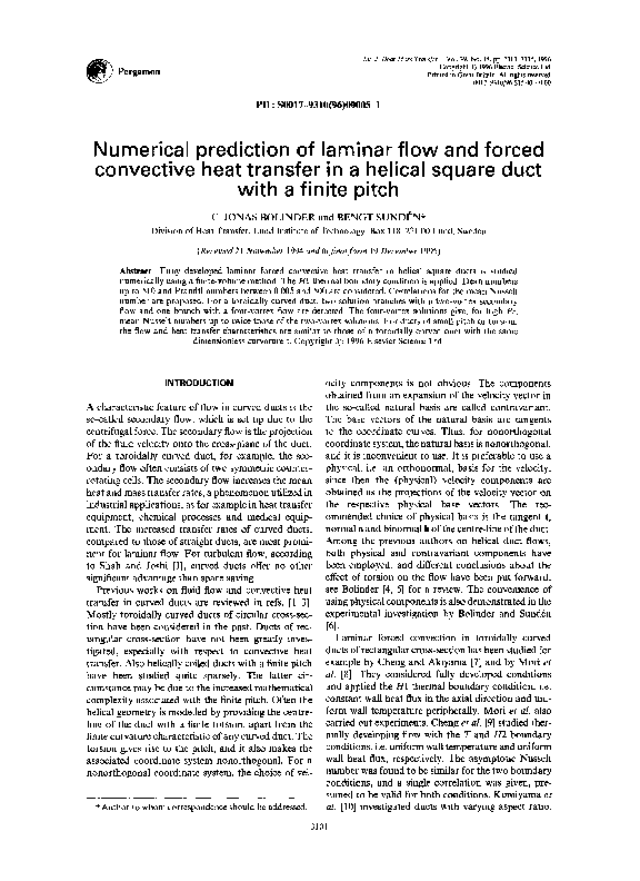 (PDF) Numerical prediction of laminar flow and forced convective heat