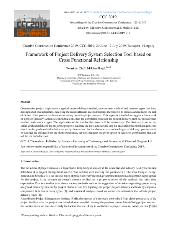 (PDF) Framework of Project Delivery System Selection Tool Based on ...