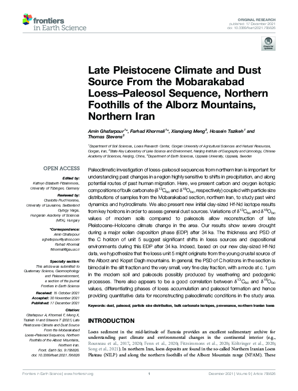 (PDF) Late Pleistocene Climate and Dust Source From the Mobarakabad ...