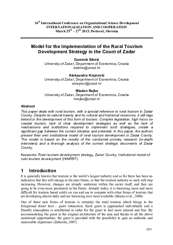 (PDF) Model for the Implementation of the Rural Tourism Development ...