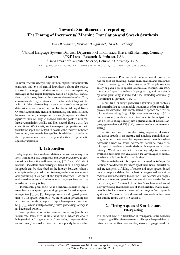(PDF) Towards Simultaneous Interpreting: The Timing of Incremental ...