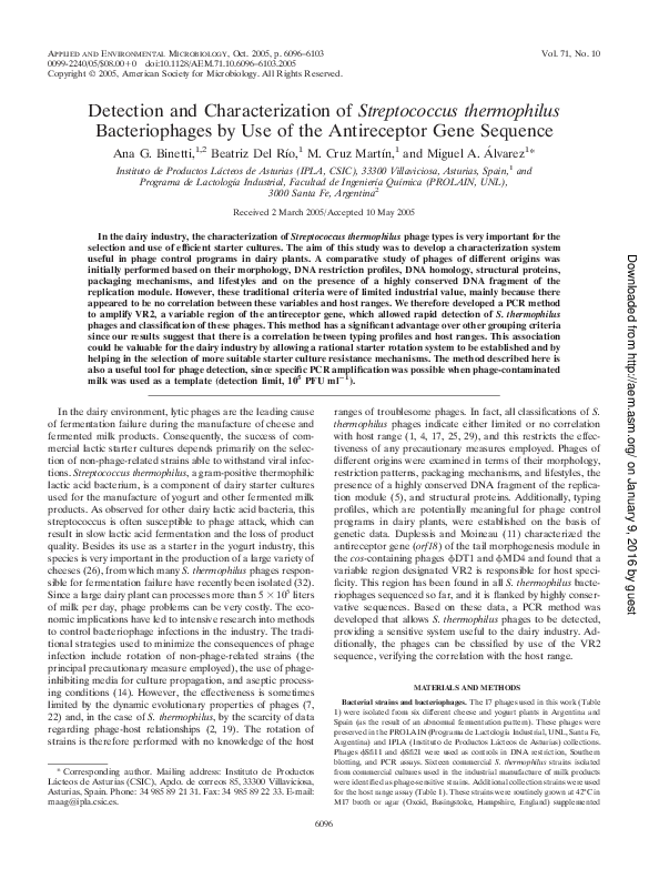 (PDF) Detection and Characterization of Streptococcus thermophilus ...
