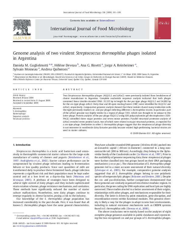 (PDF) Genome analysis of two virulent Streptococcus thermophilus phages ...