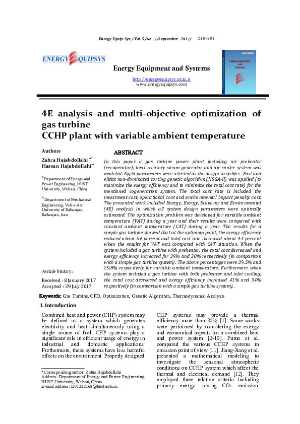 (PDF) 4E analysis and multi-objective optimization of gas turbine CCHP ...