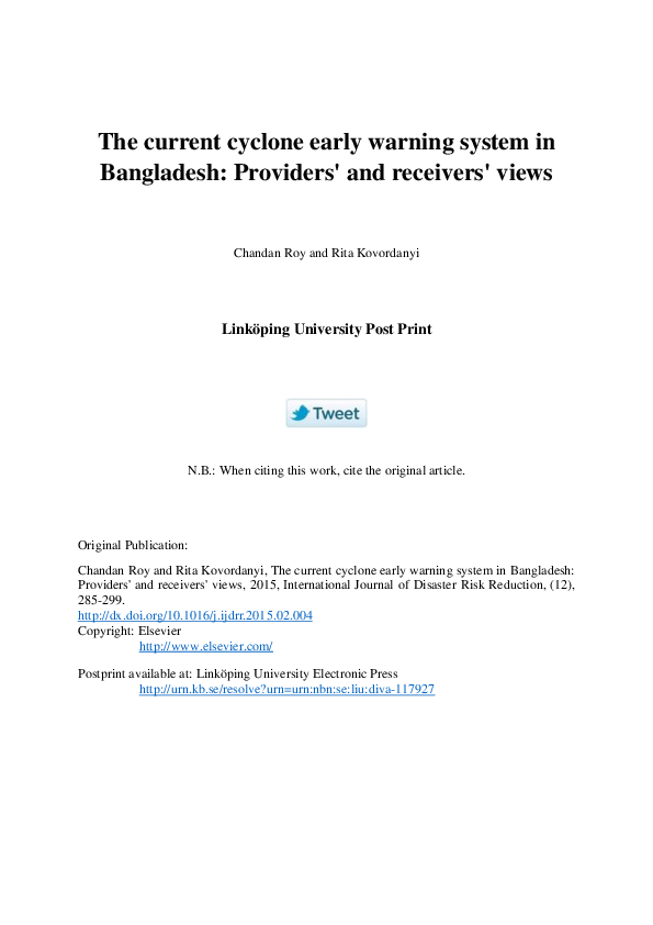 (PDF) The current cyclone early warning system in Bangladesh Providers' and receivers' views