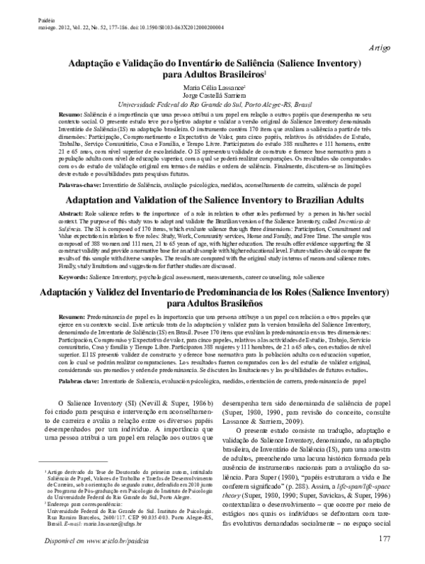 (PDF) Adaptação e validação do inventário de saliência (salience ...