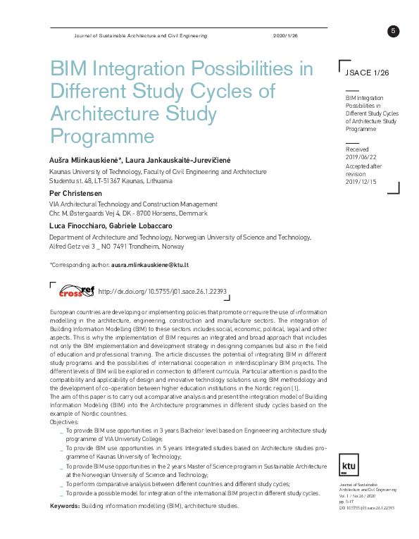 (PDF) BIM Integration Possibilities in Different Study Cycles of ...