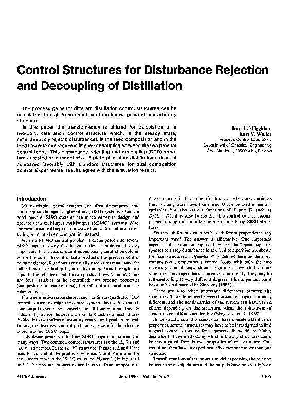 (PDF) Control structures for disturbance rejection and decoupling of ...