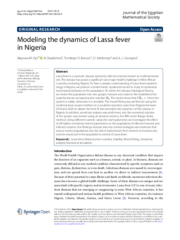 (PDF) Modeling the dynamics of Lassa fever in Nigeria