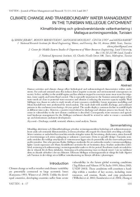 (PDF) Climate change and transboundary water management in the Tunisian ...