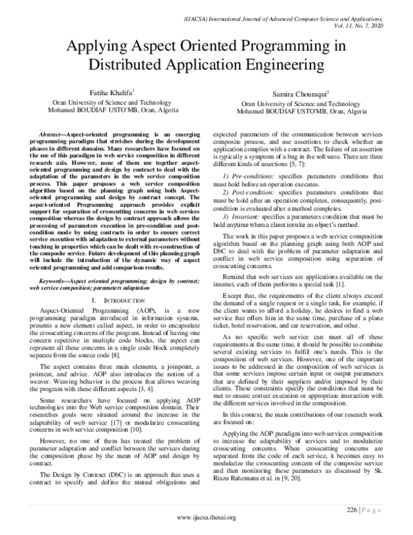 (PDF) Applying Aspect Oriented Programming in Distributed Application ...