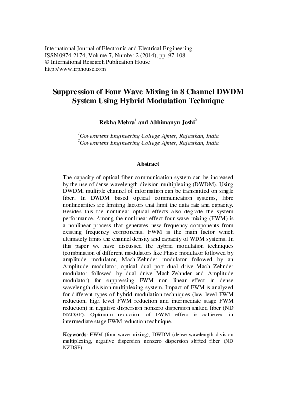 (PDF) Suppression of Four Wave Mixing in 8 Channel DWDM System Using ...