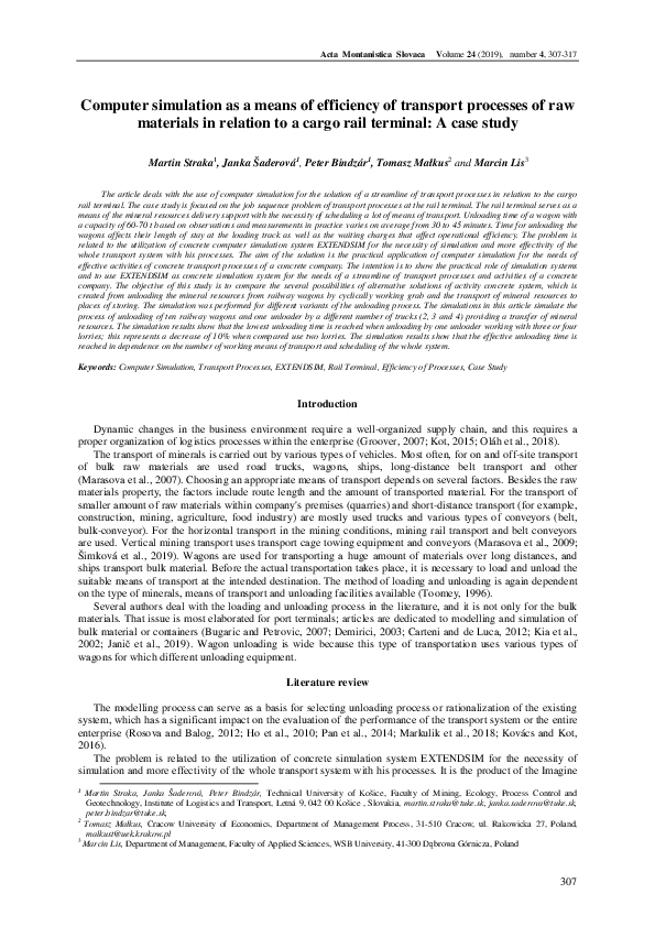 (PDF) Computer simulation as a means of efficiency of tra nsport ...