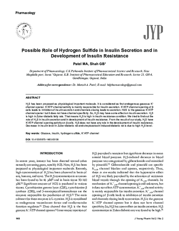(PDF) Possible Role of Hydrogen Sulfide in Insulin Secretion and in ...