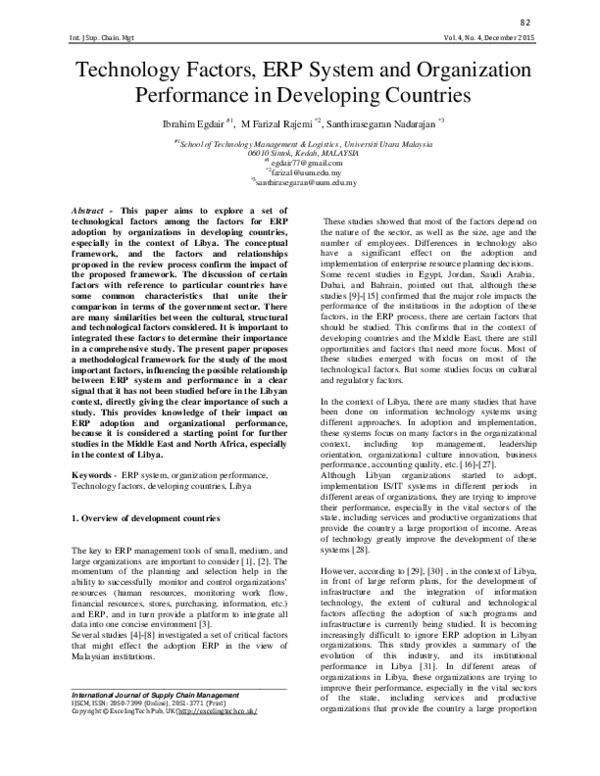 (PDF) Technology Factors, ERP System and Organization Performance in ...