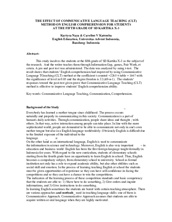 (PDF) The Effect of Communicative Language Teaching (CLT) Method on ...