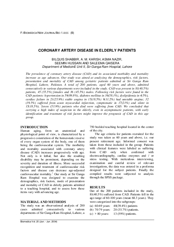 (PDF) Coronary Artery Disease in Elderly Patients
