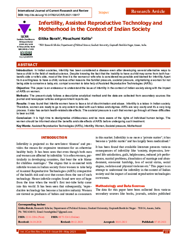 (PDF) Infertility, Assisted Reproductive Technology and Motherhood in ...