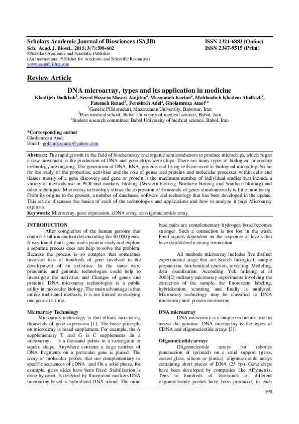 (PDF) DNA microarray , types and its application in medicine