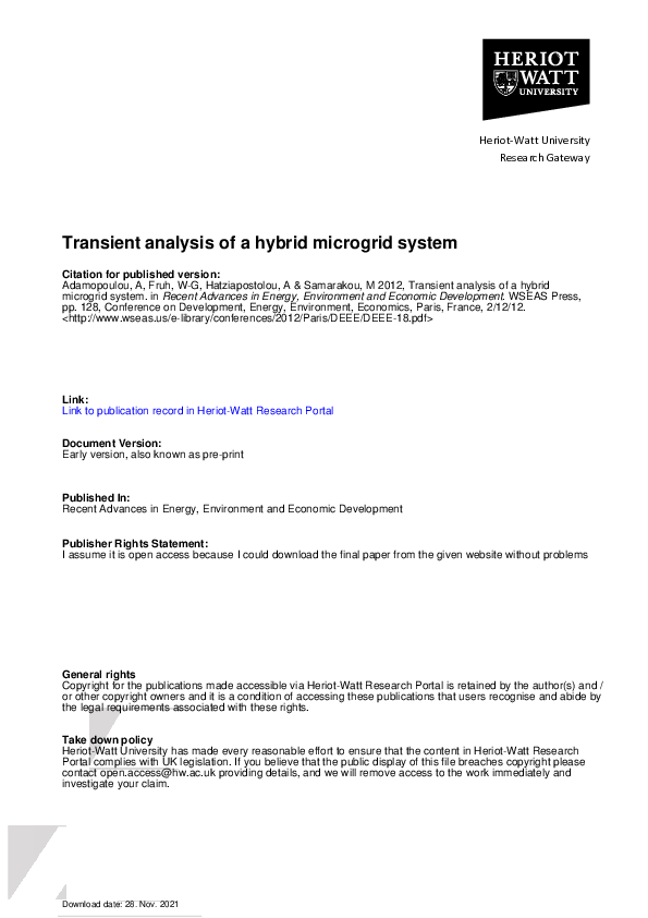 (PDF) Transient analysis of a hybrid microgrid system