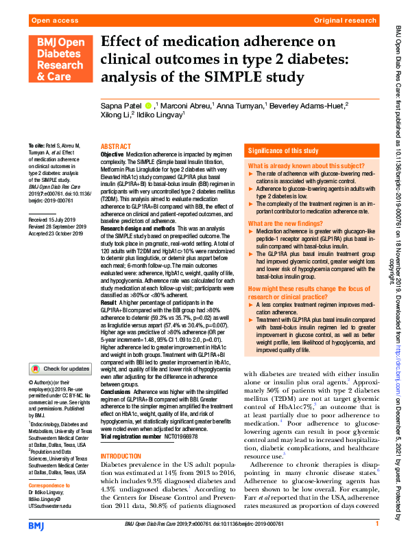 (PDF) Effect of medication adherence on clinical outcomes in type 2 ...
