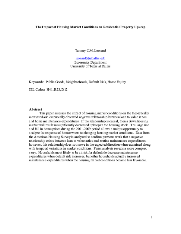 (PDF) The Impact of Housing Market Conditions on Residential Property ...