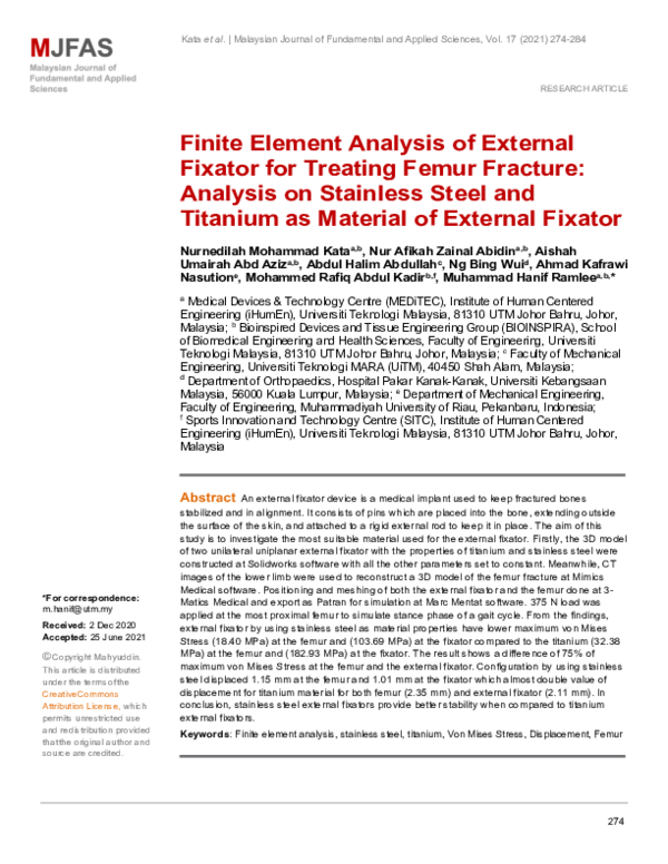 (PDF) Finite Element Analysis of External Fixator for Treating Femur ...