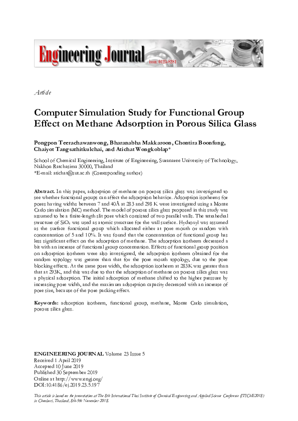 (PDF) Computer Simulation Study for Functional Group Effect on Methane ...