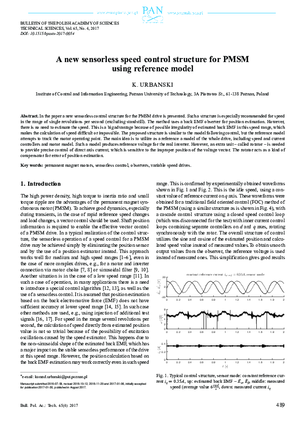 (PDF) A new sensorless speed control structure for PMSM using reference ...