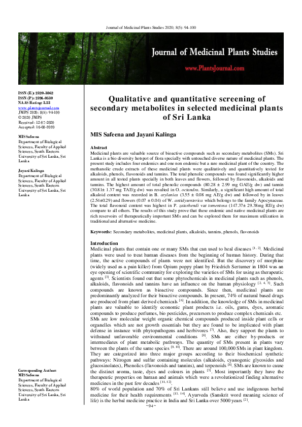 (PDF) Qualitative and quantitative screening of secondary metabolites ...