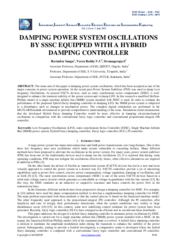 (PDF) Damping Power System Oscillationsby SSSC Equipped with a ...