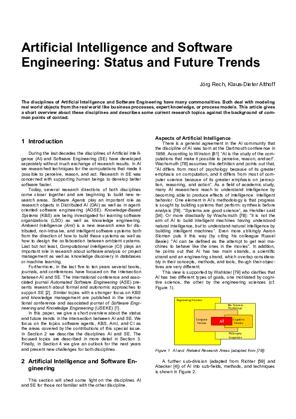 (PDF) Artificial Intelligence and Software Engineering: Status and ...